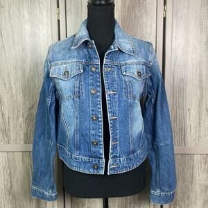 Express bleached cropped denim trucker jean jacket women's M